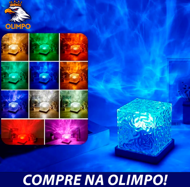 Projetor Dinâmico de Ondulação de Água, Luz Noturna, Lâmpada de Cristal para Sala de Estar, Estudo, Quarto, Chama, 3/16 Cores