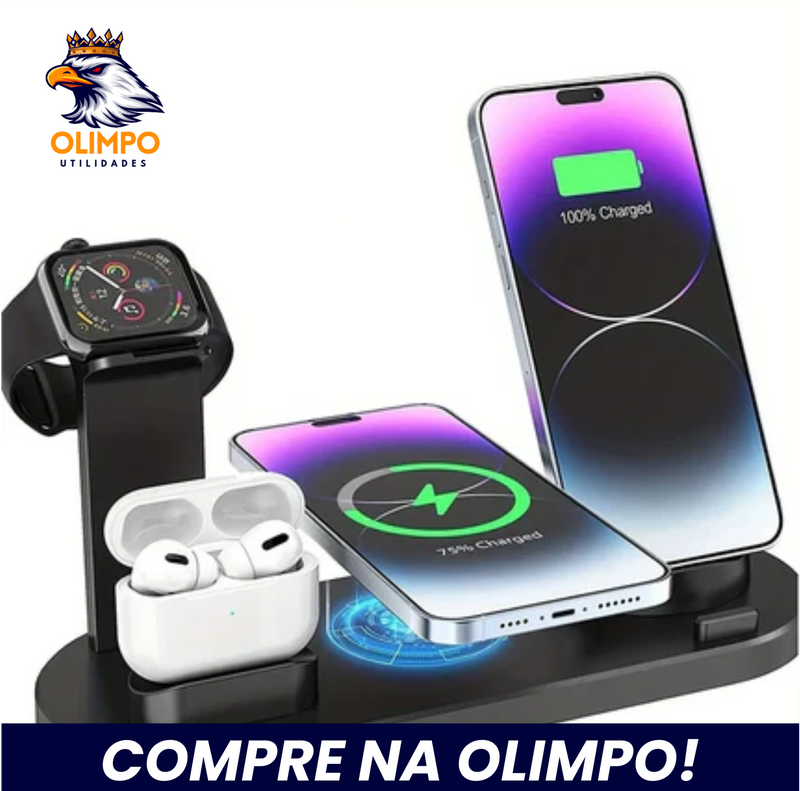 7 em 1 Base Carregador Wireless para Celular, Fones de Ouvido, Relógio 30W