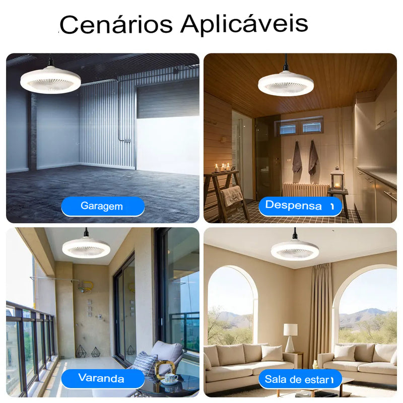 Ventilador de teto com controle remoto para sala de estar, iluminação LED, Smart Light, 30W